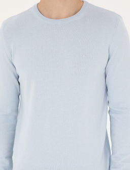 A__k Mavi Slim Fit Bisiklet Yaka Basic Triko Kazak