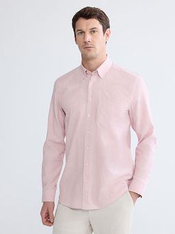 Regular Fit ?izgili Keten G?r?n?ml? Erkek G?mlek