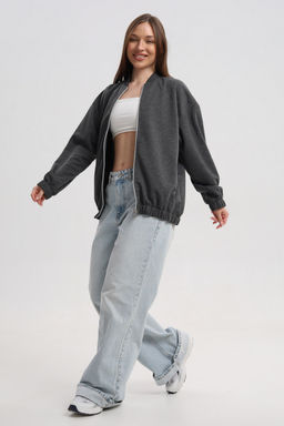 Бомбер из коттон фита антрацит меланж макси