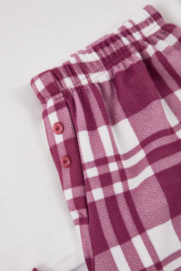 Beyaz-Bordo Fermuarl? Yumusak K?sl?k Waffle Orme Pijama Tak?m? THMAW26PT00186
