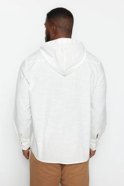 Buyuk Beden Ekru Regular Fit Rahat Kapusonlu Gomlek TMNSS23GO00092 - Trendyolmilla фото 5