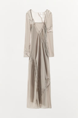 VESTIDO MIDI GEORGETTE ENCAJE BORDADOS / Piedra - Zara фото 6