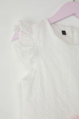 Somon Pamuklu F?rf?rl? Cicek Detayl? Mini K?sa Kol K?z Cocuk Dokuma Elbise TKDSS25EL00034 - Trendyolmilla фото 6