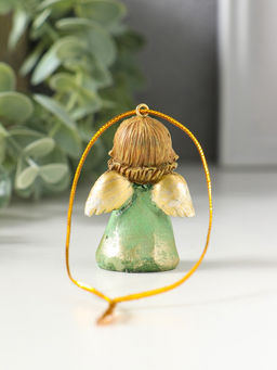 Цена за 2 шт. Фигурка - подвеска полистоун «Ангелочек со звёздами на зелёном платье, со свечой в руках», ёлочная игрушка, 3.8×2.6×5 см