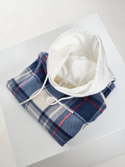 Худи оверсайз в клетку подростковое с капюшоном на меху 22-8046 синяя клетка - Mini maxi фото 15