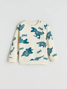 Bisiklet Yaka Dinozor Bask?l? Erkek ?ocuk Sweatshirt