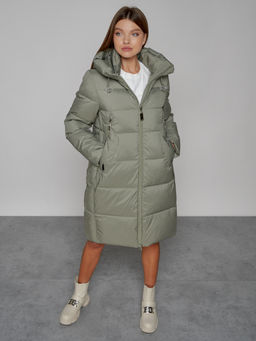 Пальто утепленное с капюшоном зимнее женское зеленого цвета 51155Z - MaxRita фото 10