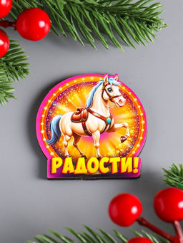 Набор магнитов на холодильник 10 шт. Лошадь новогодняя, размер 1 магнита 4.3?4.5 см - Дарим красиво фото 3