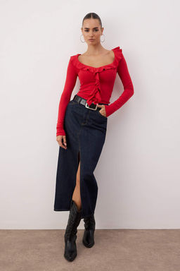 K?rm?z? F?rf?rl? Fitted/Vucuda Oturan Orme Bluz TWOAW26BZ00287