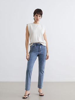 Beli Lastikli Slim Mom Kad?n Jean Pantolon