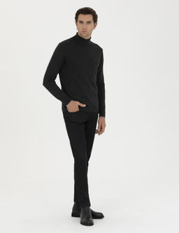 Базовый трикотажный свитер с водолазкой приталенного кроя антрацитового и меланжевого цвета - Cacharel фото 4