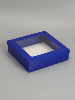 Цена за 5 шт. Коробка складная, крышка-дно, синяя, с окном 30 х 30 х 8 см