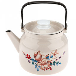 "Унесенные ветром" Чайник эмалированный 3,5л, 3,5л, д19,4см, h16,2см, s0,08мм, двойной слой эмалевого покрытия, металлическая крышка с пластмассовой ручкой-кнопкой, металлическая подвижная ручка (Россия)