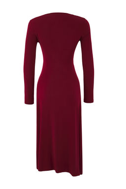 Bordo Asimetrik Yaka Buzgu detayl? Midi Bodycon Esnek Orme Elbise TWOAW26EL00125