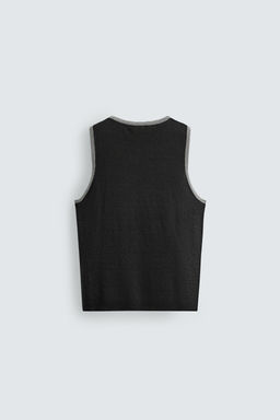 CAMISETA TANK PUNTO MEZCLA LINO CONTRASTE / Negro