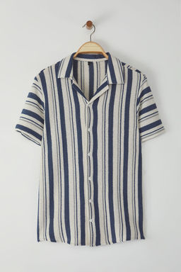 TRENDYOL MAN Lacivert Regular Fit Cizgili Yumusak Tuseli Havlu Gomlek TMNSS25GO00016 - Trendyolmilla фото 5