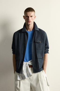 SOBRECAMISA RELAXED FIT BOLSILLOS / Gris / Azul - Zara фото 2