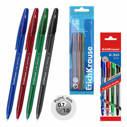 Цена за 12 шт. Набор из 4 ручек шариковых ErichKrause R-301 Stick Original 1.0, цвет чернил: синий, черный, красный, зеленый (в пакете)