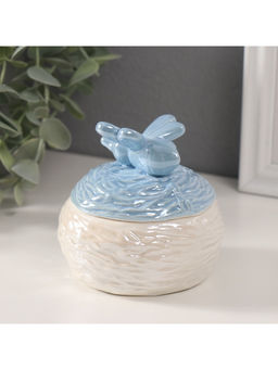 Шкатулка для украшений «Пчёлка на улье», керамика, голубой перламутр, 8.5×8.5×8 см