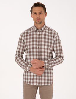 Рубашка Pierre Cardin Regular Fit в клетку коричневая
