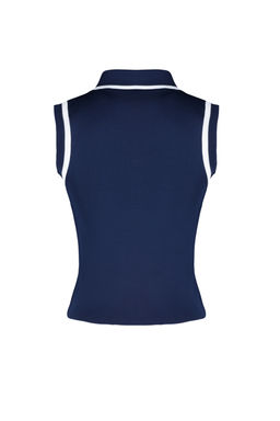 Lacivert Polo Yaka Renk Bloklu Bluz TWOSS24BZ00244