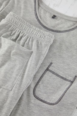 TRENDYOL MAN Gri Regular Fit Karyoka Dikisli Orme Sortlu Pijama Tak?m? TMNSS25PT00017 - Trendyolmilla фото 7