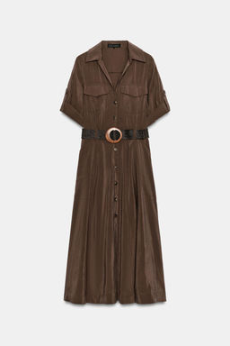 VESTIDO CAMISERO FLUIDO CINTUR?N / Marr?n - Zara фото 7