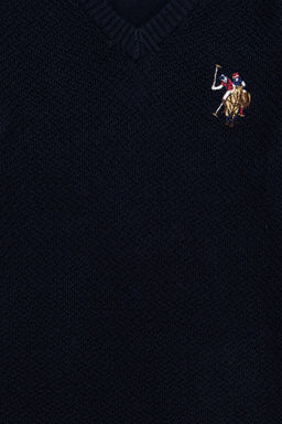 Свитер U.S. Polo Assn трикотажный с круглым вырезом для мальчика тёмно-синий из хлопка  фото 3