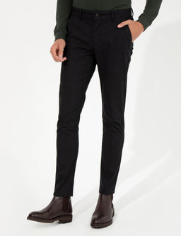 Siyah Slim Fit Keten Kar___ml_ Chino Pantolon