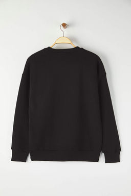 Siyah Oversize/Genis Kal?p Tas Islemeli Kal?n Ici Polarl? Orme Sweatshirt TWOAW26SW00067 - Trendyolmilla фото 3