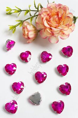 Стразы пришивные 16 мм "Сердечко" (10 шт) SF-3715, фукси №21