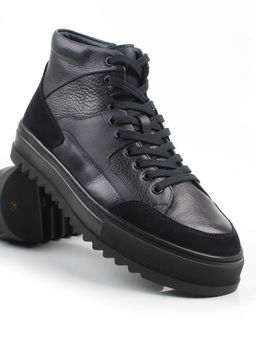 05-B203B-1M-C DK.BLUE Ботинки зимние мужские (натуральная кожа, натуральный мех)