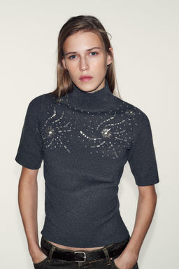 SHORT SLEEVE BEADED KNIT JUMPER - Zara фото 2