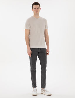 Bej Slim Fit Bisiklet Yaka Triko Ti__rt