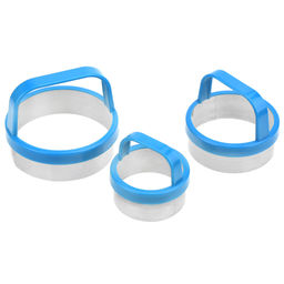 Форма для печенья из нержавеющей стали Круг набор 3 штуки д7,5х2,5см; д6х2,5см; д5х2,5см, пластмассовый корпус, с ручкой, в блистере (Китай)