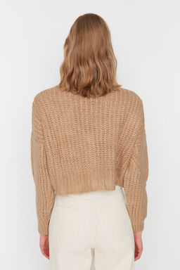Camel Yumusak Dokulu Crop Dugme Detayl? Triko H?rka TWOAW21HI0017