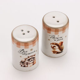 Солонка и перечница новогодние «Зимние зверята», 12×6.5×7 см, ручная работа