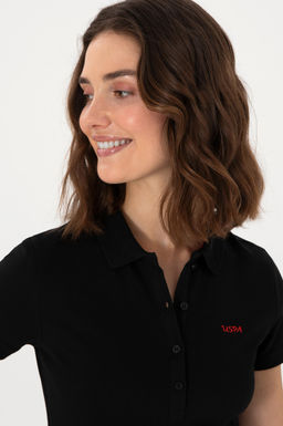 Kad_n Siyah Basic Polo Yaka Ti__rt Sepette S_rpriz _ndirim