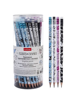 Цена за 12 шт. BL_093380 Карандаш чернографитн. Кошки&Собаки  круглый корпус  "HB" с ластиком МИКС