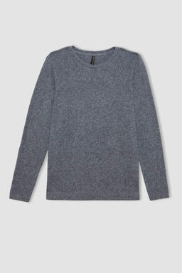 Женская повседневная базовая однотонная футболка с круглым вырезом и длинными рукавами обычного кроя