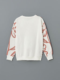 Bisiklet Yaka ?i?ekli K?z ?ocuk Sweatshirt