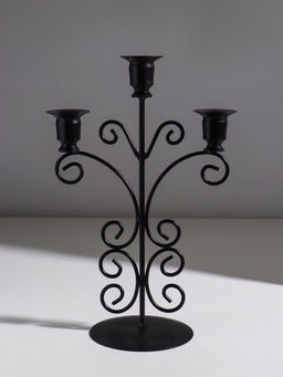Подсвечник на 3 свечи «С завитками», металл, d=2.5 см, чёрный, 19×11×30 см