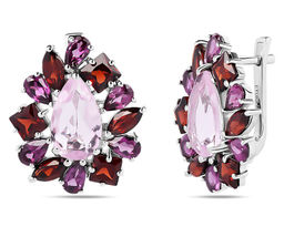 Серьги, гранат , морганит , родолит, Кармела