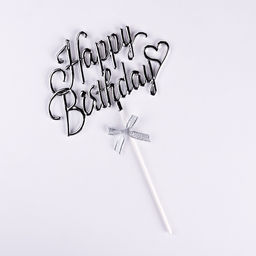 Топпер для торта Happy Birthday, серебряный