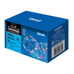 ULD-S1000-100/DTA/RC RGB IP44 Гирлянда светодиодная, 10м. 100 светодиодов. RGB свет. Пульт ДУ (в/к). Провод прозрачный. ТМ Uniel