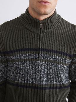 Dik Yaka Uzun Kollu ?izgili Erkek Triko Kazak