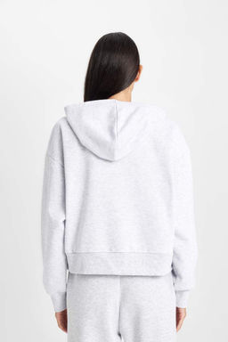 Женская серая толстая толстая толстовка обычного кроя с капюшоном и принтом - Defacto фото 6