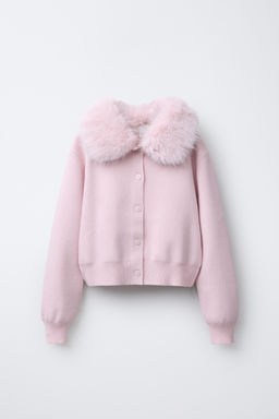 CARDINGAN WITH DETACHABLE FAUX FUR COLLAR
