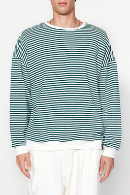 Ye_il Oversize/Geni_ Kesim _izgili __i Polar/S_cak Tutan Sweatshirt TMNAW24SW00065 - Trendyolmilla фото 2