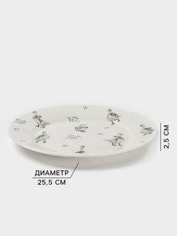 Тарелка обеденная Доляна Гуси, d=25.5 см, фарфор, белая  фото 2
